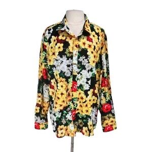 TUNEVUSE Women Floral Button Up Top Size XL Regular Fit 2012 Long Sleeve 110P